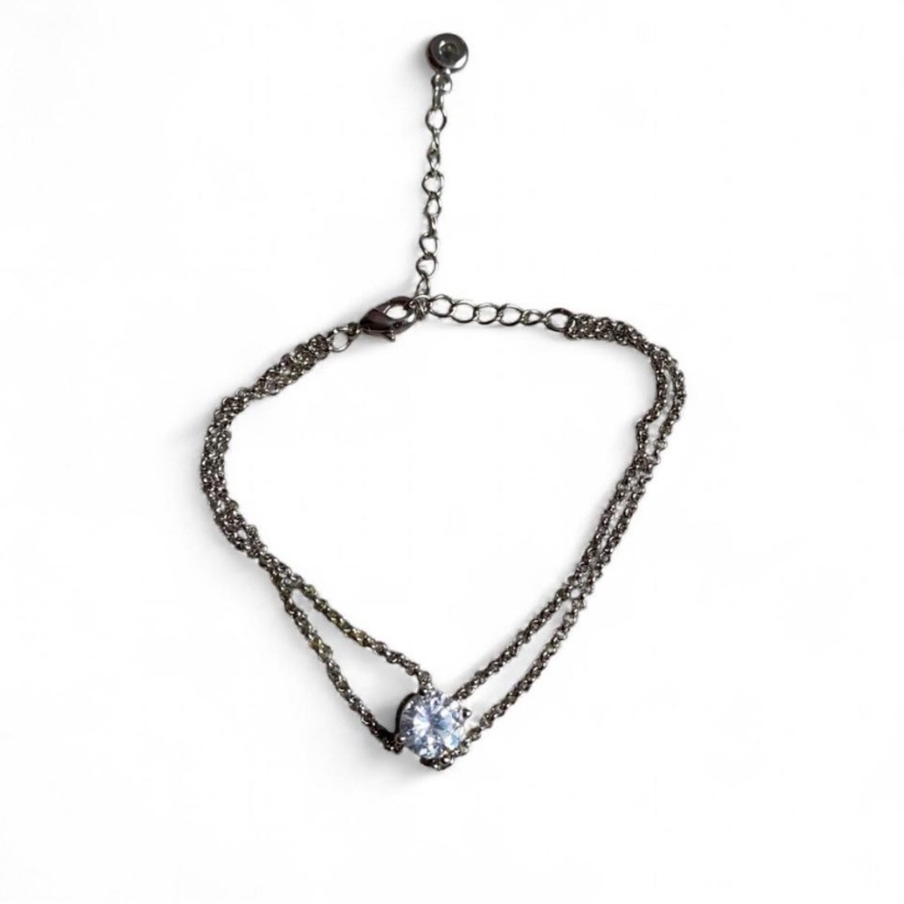 Faux Diamond Bracelet On Silver Chain